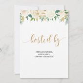 アイボリー フラワー ゴールド グリッター クリーム ボヘミア ブライダル シャワー 招待状 (裏面)