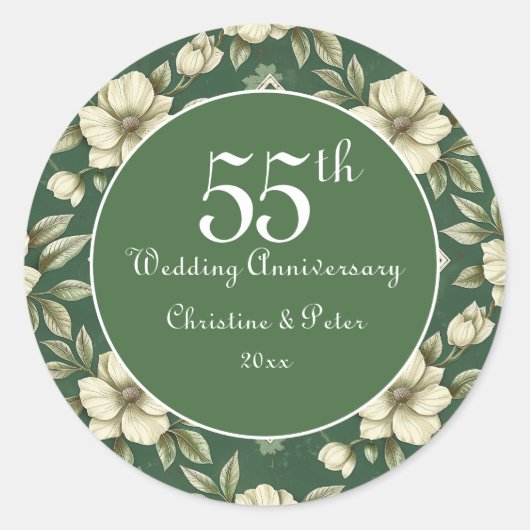 アイボリー フローラルとエメラルドの結婚記念日 ラウンドシール (正面)