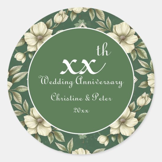 アイボリー フローラルとエメラルドの結婚記念日 ラウンドシール (正面)