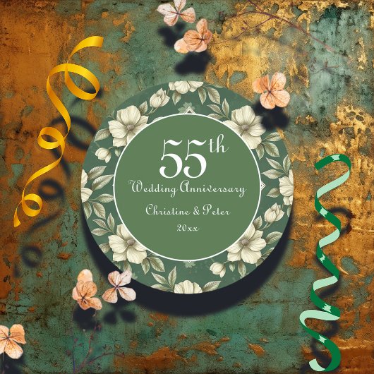 アイボリー フローラルとエメラルドの結婚記念日 ラウンドシール