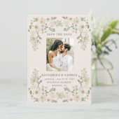 アイボリー フローラル ガーデン エレガント セーブ・ザ・デート (スタンド正面)
