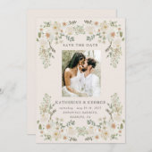 アイボリー フローラル ガーデン エレガント セーブ・ザ・デート (正面/裏面)