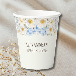 アイボリー フローラル ブルー ハイドランジア ガーデン ブライダル シャワー 紙コップ