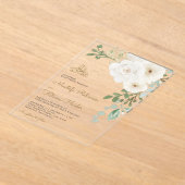 アイボリー フローラル ブーケ イースラム教 ムスリム 結婚式 アクリル招待状 (レイダウン)