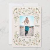 アイボリー フローラル ボーダー フォト 卒業発表 招待状 (正面)
