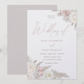 アイボリー＆ブッシュローズの美しいウェディング 招待状 (正面/裏面)