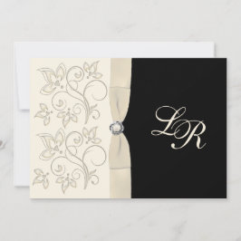 アイボリー、ブラックウィズパールラブノット招待状 招待状