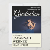 アイボリー&ブラック フォト 卒業パーティー 招待状 (正面)