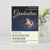 アイボリー&ブラック フォト 卒業パーティー 招待状 (スタンド正面)