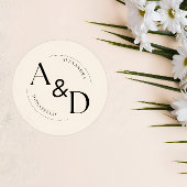 アイボリー ブラック ミニマル モノグラム ウェディング ラウンドシール
