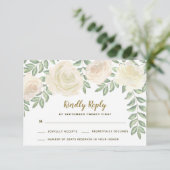 アイボリー ブラッシュ カモミール フラワー ウェディング RSVP カード (スタンド正面)