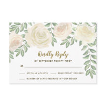 アイボリー ブラッシュ カモミール フラワー ウェディング RSVP カード
