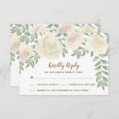 アイボリー ブラッシュ カモミール フローラル ウェディング RSVP カード (正面/裏面)