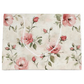 アイボリー ブラッシュ ピンクのローズ フラワー ウェディング ラージペーパーバッグ (正面)