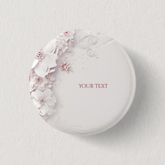 アイボリー ブラッシュ ピンク フラワーボタン 缶バッジ (正面)
