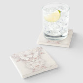 アイボリー ブラッシュ ピンク フラワー ストーン コースター (横)