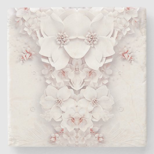 アイボリー ブラッシュ ピンク フラワー ストーン コースター (正面)