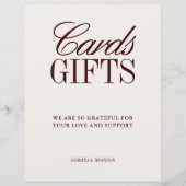 アイボリー&ブルゴーニュのカードとギフト結婚のサイン (正面)