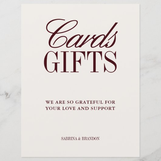 アイボリー&ブルゴーニュのカードとギフト結婚のサイン (正面)