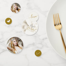 アイボリー ブルーム & エレガント ゴールド スクリプト ブライダル シャワー コンフェッティ