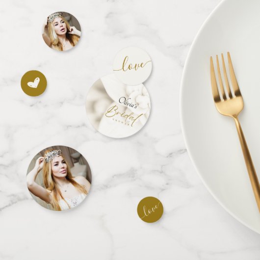 アイボリー ブルーム & エレガント ゴールド スクリプト ブライダル シャワー コンフェッティ (グループ)