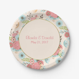 アイボリー・ブルー・コーラルフローラ結婚紙プレート ペーパープレート