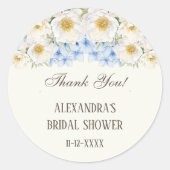 アイボリー ブルー 花園 ブライダル シャワー 感謝 ラウンドシール (正面)