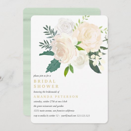 アイボリー ブーケ フラワー ウェディング ブライダル シャワー 招待状 (正面/裏面)