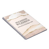 アイボリー＆ベージュのアゲートにゴールドグリッターのカスタムネーム ノートブック (右側)