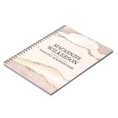 アイボリー＆ベージュのアゲートにゴールドグリッターのカスタムネーム ノートブック (左側)