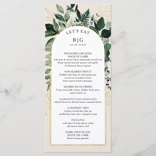 アイボリー ベージュ エレガント モダン ボタニック アーチ ウェディング メッセージ メニュー (正面)