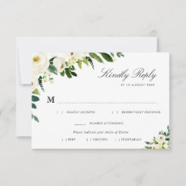 アイボリー ホワイトの花の食事選択 RSVP カード