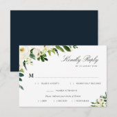 アイボリー ホワイトの花の食事選択 RSVP カード (正面/裏面)