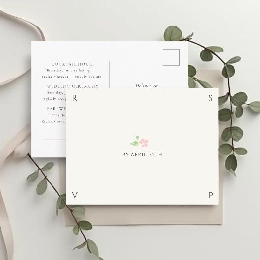 アイボリー&ホワイト | シックな結婚式の返信ハガキ ポストカード