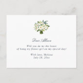 アイボリー ホワイト フラワーの花嫁の花の少女へのカードになります インビテーションポストカード (裏面)