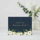 アイボリー ホワイト フラワーの花嫁の花を運ぶ女の子のカード インビテーションポストカード (スタンド正面)