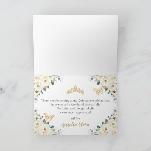 アイボリー ホワイト フラワー キンセアニエラ 誕生日 プリンセス サンキューカード (内部)