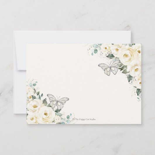 アイボリー ホワイト フラワー シルバー クインセアニェラ バタフライ 出欠カード (裏面)
