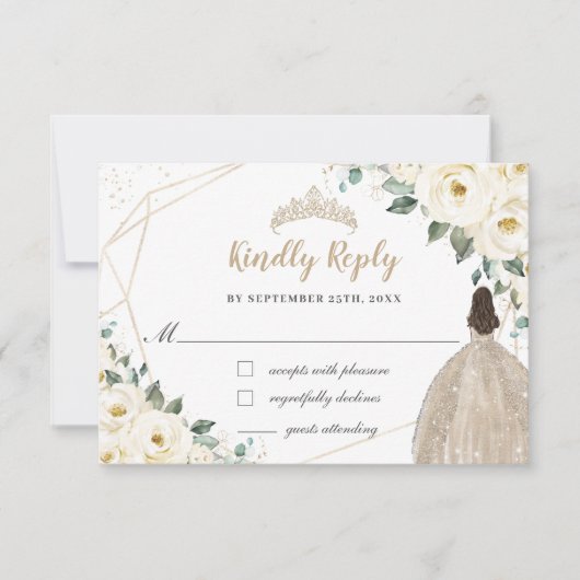 アイボリー ホワイト フローラル キンセアニエラ チャペー ドレス 出欠カード (正面)