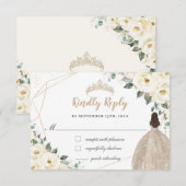 アイボリー ホワイト フローラル キンセアニエラ チャペー ドレス 出欠カード (正面/裏面)