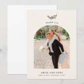 アイボリー | ボヘミアンアーチの結婚式の写真のサンキューカード サンキューカード (正面/裏面)