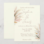 アイボリー ボーホー パンパス グラス ウェディング 招待状 (正面/裏面)