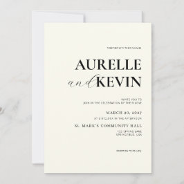 アイボリー ミニマリスト モダン エレガント QRコード ウェディング 招待状