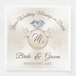 アイボリー モノグラム ウェディング ナプキン ダイヤモンド リング