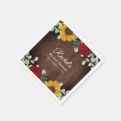 アイボリー ユーカリ 赤いバラ ウッド ブライズシャワー スタンダードカクテルナプキン (角)