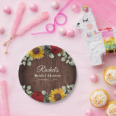 アイボリー ユーカリ 赤いバラ ヒマワリ 木製 ウェディング シャワー ペーパープレート (パーティー)