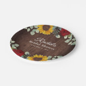 アイボリー ユーカリ 赤いバラ ヒマワリ 木製 ウェディング シャワー ペーパープレート (アングル)