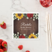 アイボリー ユーカリ 赤いバラ ヒマワリ 木製 ブライズシャワー スタンダードカクテルナプキン (インサイチュ)