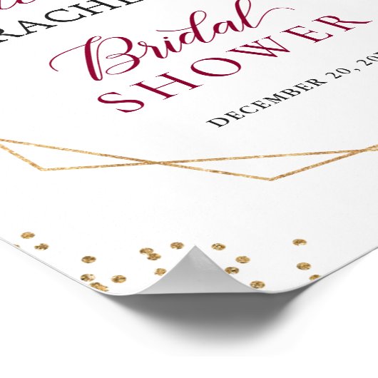 アイボリー レッド ポインセチア ゴールド フレーム ブライダル シャワー サイン (角)