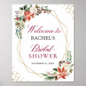 アイボリー レッド ポインセチア ゴールド フレーム ブライダル シャワー サイン (正面)